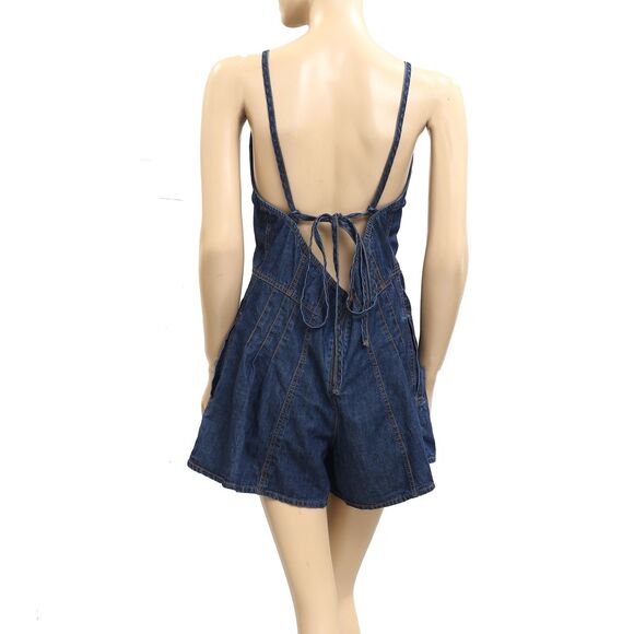Free People We The Free Nostalgia Ultra-Shortalls Romper Denim Swingy L 282592 - Picture 7 of 9